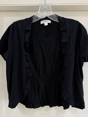 Dress Barn Black Short-Sleeve Ruffle-Front Cardigan